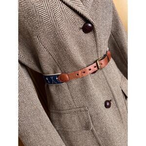 Vintage canvas and leather belt with golf pattern, size 26